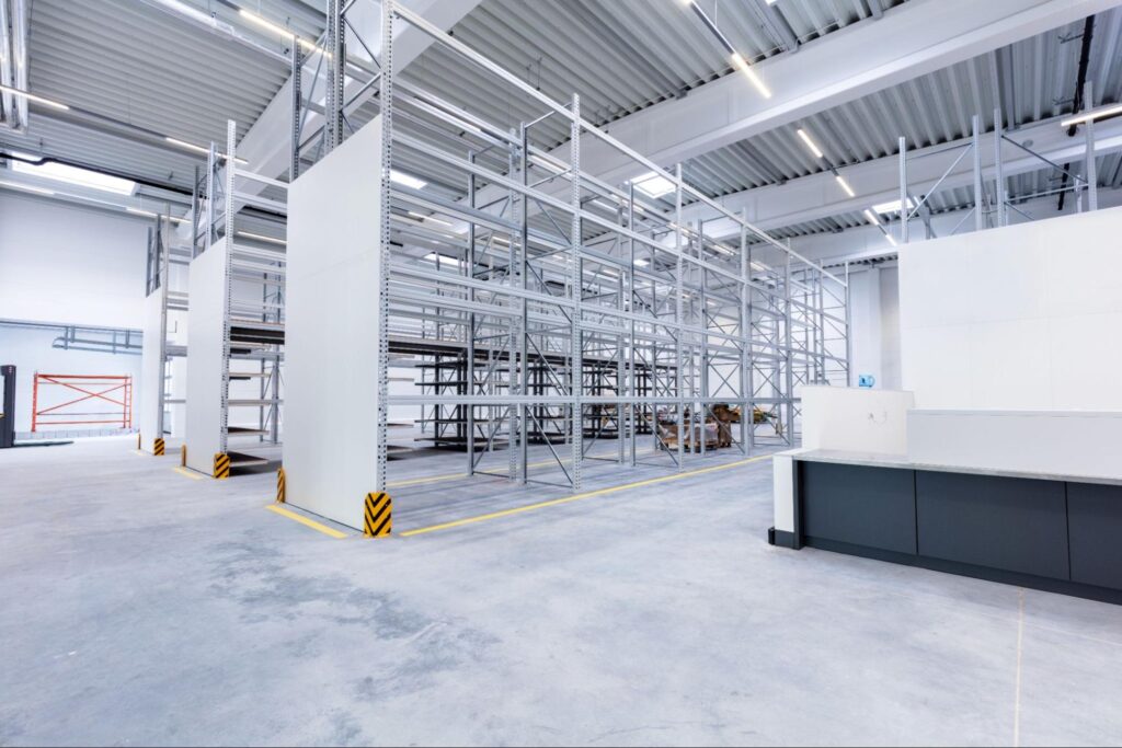 Interior of a modern warehouse ready for commercial leasing or investment.