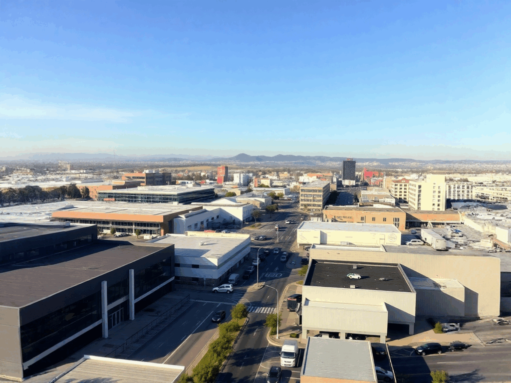 Dunedin’s business district showcasing commercial buildings and warehouses, reflecting the city’s commercial real estate growth.