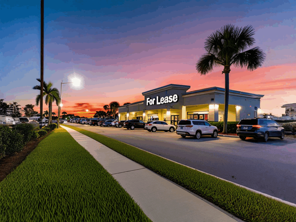 A commercial property available for lease in a busy tourist area of Tarpon Springs, Florida, showing the impact of tourism on real estate investments.