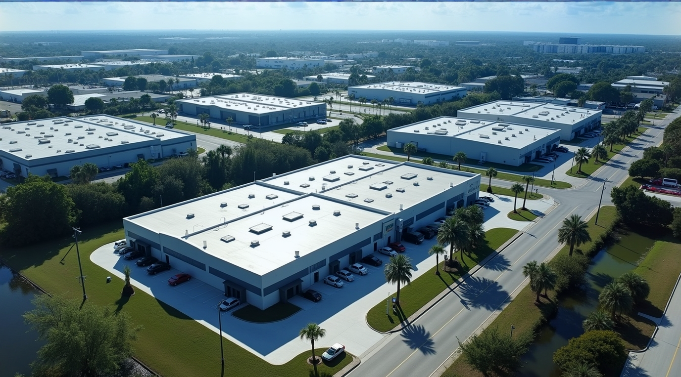 An aerial view of Dunedin, Florida, highlighting its industrial and commercial real estate opportunities for investors.