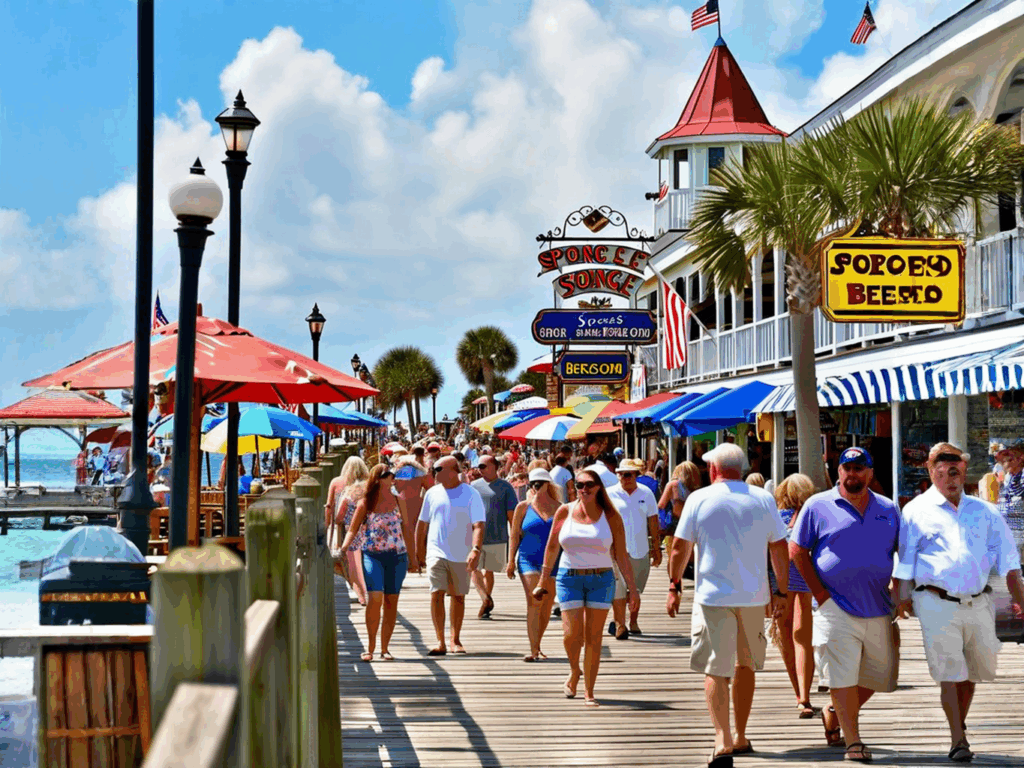 Visitors strolling through the historic Sponge Docks in Tarpon Springs, Florida, a major driver of the local commercial real estate market.