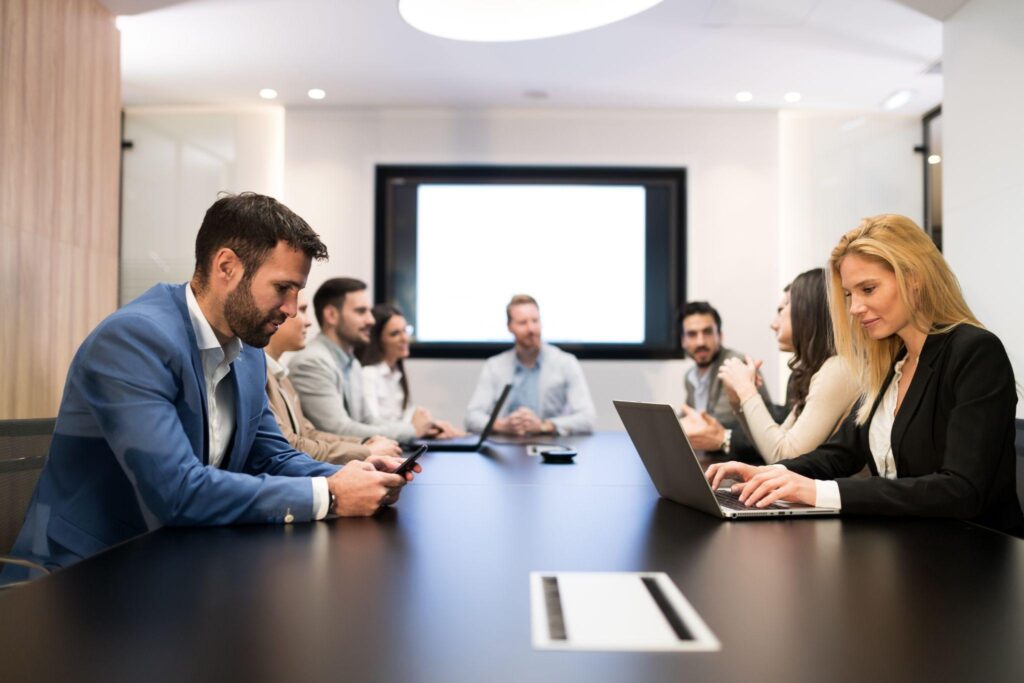 Team discussing office leasing options in Tampa